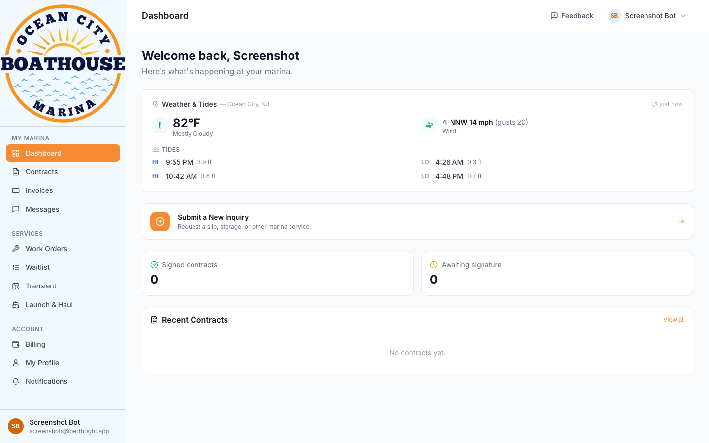 Customer portal dashboard with contracts and payments